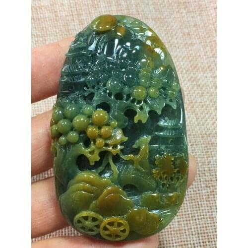Natural Myanmar jade A HandCarved landscape whaterfall green jade pendant jade necklace pendants jewelry jade necklaces woman