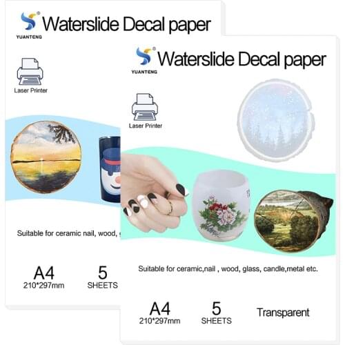 5 clear +5 white) No Need Coating oil / Spray A4 Laser water decal slide paper Laser Waterslide transfer Paper For Mugs Nail