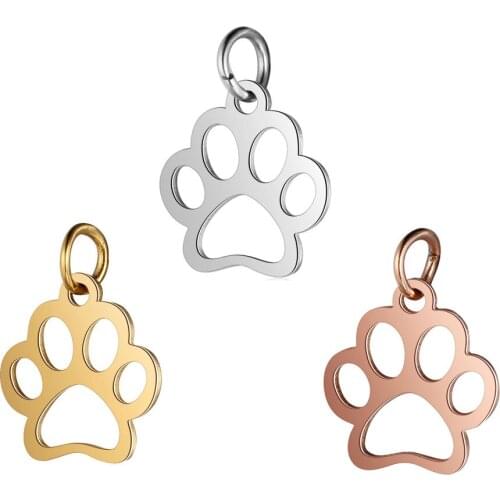 Stainless Steel Dog Paw Charm Metal Gold/Rose Gold/Steel Color Pendant Polish15*16mm Mini Charms Handmade Accessories