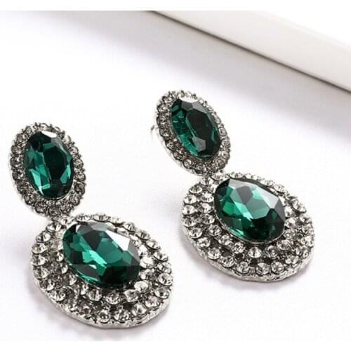 Simple New Retro Deep Green Chunky Stone Hollow Pendant Earrings for Women Geometric Water Double Round Earrings Jewelry