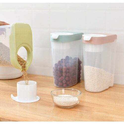 Transparent Plastic Food Sealed Jar Grain Nut Storage Container Organizer with Scale Kitchen Household Rice Storage Boxes
