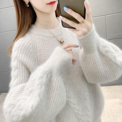 Round neck pullover sweater women loose outer wear 2021 autumn and winter fashion new knitted long-sleeved solid color top