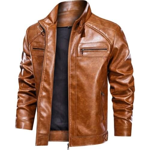 QSuper Autumn And Winter Men Leather Jacket Motorcycle Turn-down PU Mens Coats Solid Casual Male Clothing US Size Dropshipping