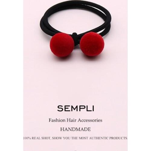 Hight Solid Elastic Hair Bands Ponytail Holder Scrunchies Tie Red Round Ball Hair Rubber Band Headband Lady Hair Accessories