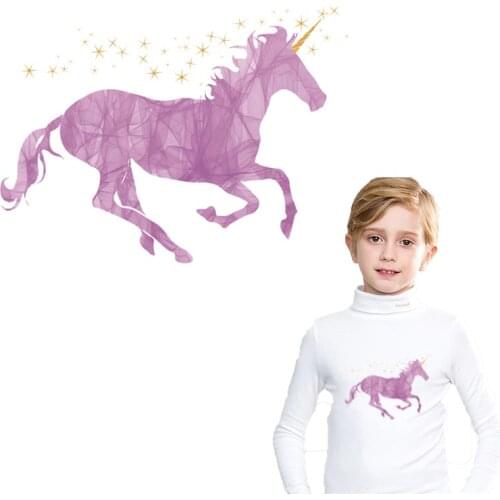 Pink Unicorn Patches On Clothes Heat Transfer Paper Diy A-level Washable Iron On Applique On Kid Clothing Accessory Y-194