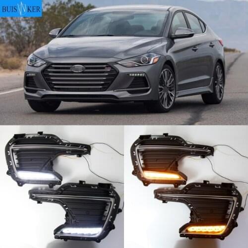 2pcs LED DRL Daytime Running Lights Fog Lights For Hyundai Elantra sport 2016-2019 Car Front Bumper Fog lamps Turn Singal