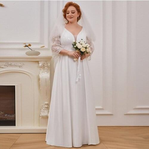 Evening Dress V-Neck Sequins Embroidery Fashion Half Sleeves Ruched Floor-Length White New Plus Size Women Formal Gowns D1031
