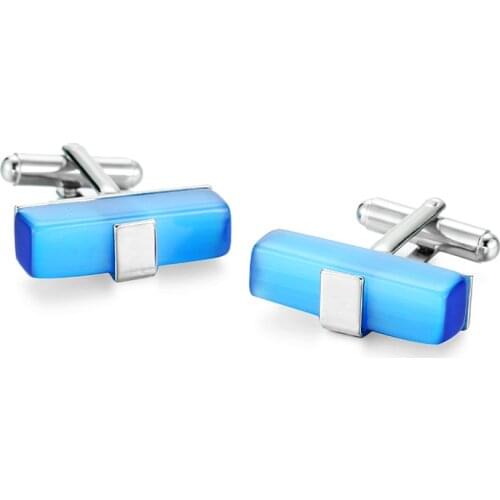 High Quality Cufflinks New Blue strip crystal Designer Gemelos Men Cuff links Wholesale Jewelry Drop Shipping