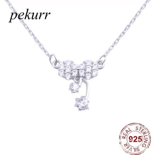 Pekurr 925 Sterling Silver Zircon Butterfly Bowknot Tassel Necklaces For Women Silver Chain Collar Pendants Fashion Jewelry