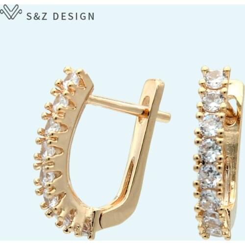 S&Z New AAA Cubic Zirconia Earrings 585 Rose Gold Champagne Gold Korean For Women Girls Trendy Jewelry Anti-allergy Eardrop