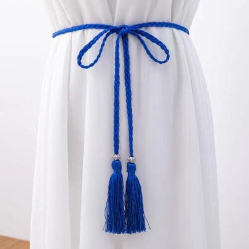 Women Bohemia Style Braided Tassel Belt Fashion Ladies Woven Knot Decorated Waist Chain Waist Rope Accessories