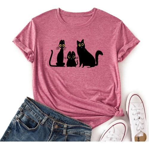 Women Crew Neck Short Sleeve Casual Summer T-shirts Graphic Tee Shirts Tops Female Clothes Cats Family Shirts for Woman
