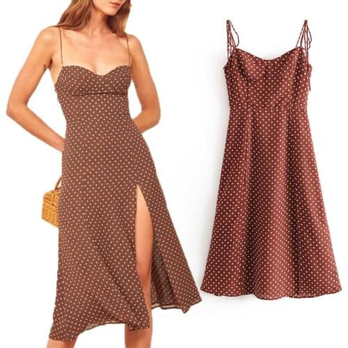 Vintage Dot Tube Top Women Dress 2021 Sexy Ladies Split Vestidos Retro Dresses Slim Chic Dress Spaghetti Strap Dress