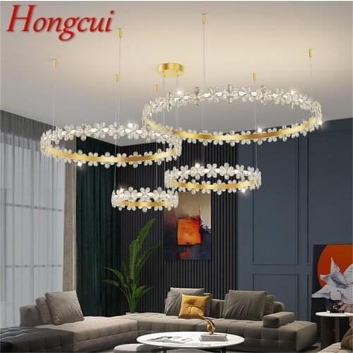 Hongcui Gold Luxury Chandeliers Modern Light Round Crystal LED Brass Pendant Lamp Home Fixture for Living Room