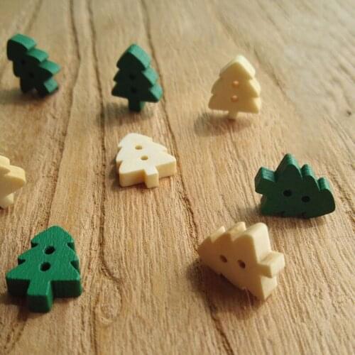 10PCS Christmas Tree Buttons DIY Scrapbooking Cartoon Buttons Wood Charms Buttons Childrens Garment Sewing Notions