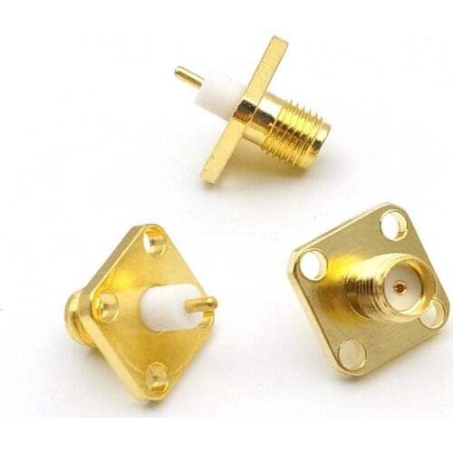 100Pcs NEW Gold SMA (SMA-KFD4) female PTFE with 4 holes flange solder connector