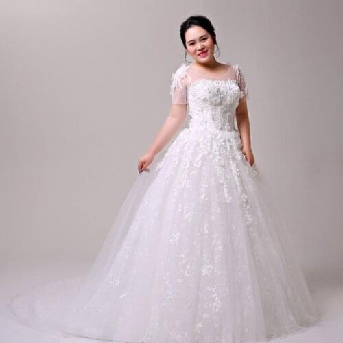 White Elegant O-Neck Evening Dress Short Sleeves Lace Up Embroidery Pleat A-Line Floor-Length Plus Size Women Formal Gowns D1039