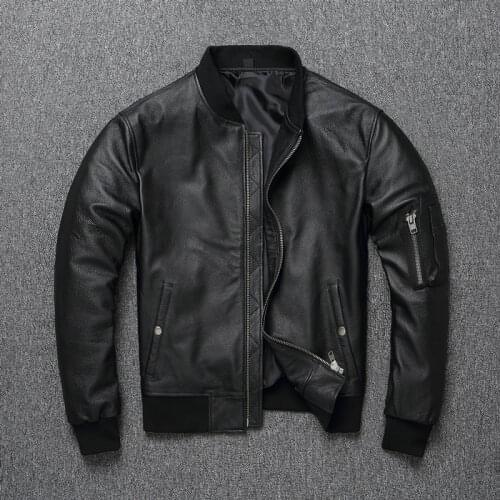 Free shipping.Classic casual cheap genuine leather jacket.men black slim baseball style cowhide coat,Plus size.sales