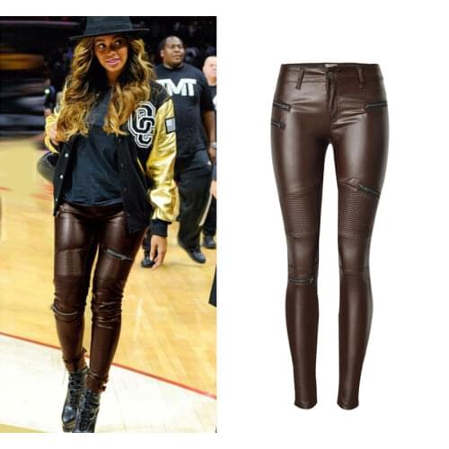 2019 Spring and Autumn Casual PU Leather Pants Women Slim Pencil Pants Motorcycle Trousters