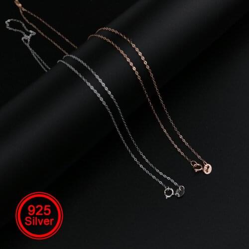 1Pcs 1MM Rose Gold Plated Solid 925 Sterling Silver Cable Chain Necklace for DIY Jewelry 18Inches 1320005