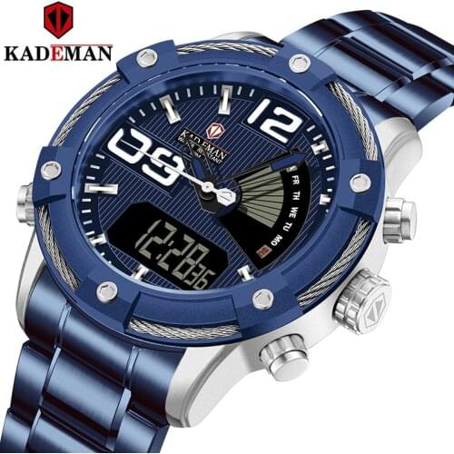 Kademan New Large Dial Mens Multifunctional Outdoor Sports Waterproof Steel Band Watch Mens Watch Japanese Movement