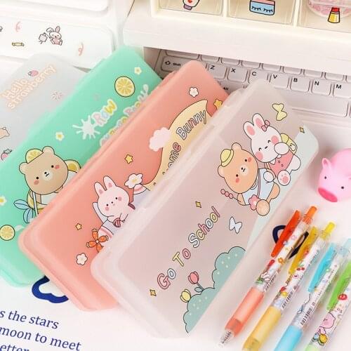Large Capacity Pencil Case Transparent Double Layer Frosted Cute Pencil Bag Korean Pencil Case School Supplies Stationery