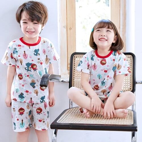 Childrens Pajamas Set Summer Boys Clothes Short Sleeve Cotton Sleepwear Baby Pyjamas Kids Clothes Suits Girls Boys Clothing