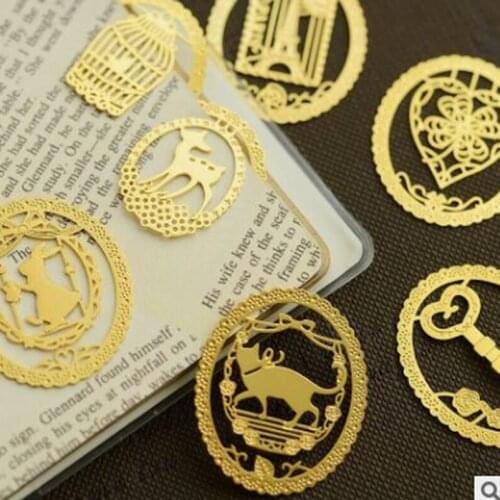 DHL Free,Wholesale 500 PC Office Supplies Stationery Hollow out Gold Metal Bookmark Creative Lace Bookmarks Paper Clip for Book