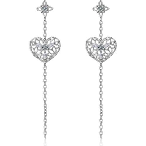 Openwork love fringed diamonds long section Mori Korean simple silver plated earrings IR001