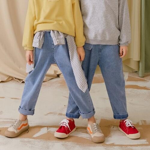Childrens Jeans Pants Spring New Toddler Boys Girls Causal Loose Solid Denim Trousers Korean High Quality Jeans For Kids 2-9 Y