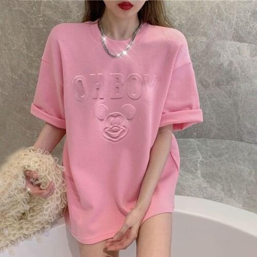 European goods embossed Mickey bump letter t-shirt women summer short-sleeved tide brand loose student short-sleeved shirt