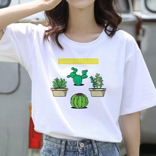Womens T-shirt Fashion Female Tee Top Graphic Female T shirts Funny Cactus Print T-shirt Clothing Camisas Mujer