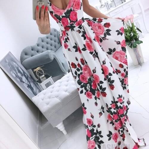 Strawberry Dress Sexy Women Dress New Summer Bohemian Elegant Party Maxi Dress Ladies Vintage Leopard Floral Print Dresses