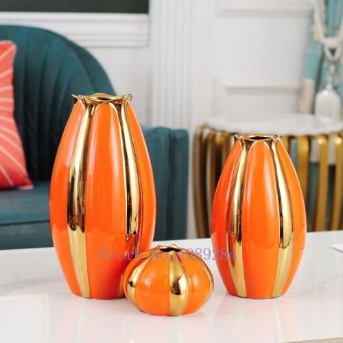 Creativity Ceramic Vase Golden Pumpkin Modern Home Decoration Flower Arrangement Accessories Wedding Flower Vases Table