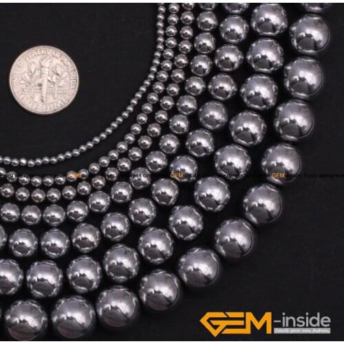 Silver Color Hematite Round Loose Spacer Beads For Jewelry Making Strand 15" Free Shipping 4mm 6mm 8mm 10mm 12mm Selectable