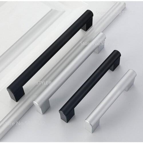 Aluminum Alloy Kitchen Door Handles Cabinet Handles Drawer Knobs Wardrobe Door Handles Brushed Modern Style Hardware