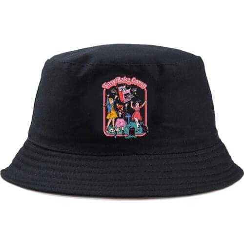 Satan Demon Death Print Black Bucket Hats For Women Men Fishing Hat Sun Summer Sunscreen Fisherman Panama Hip Hop Cap