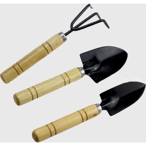 3pcs Mini Garden Tool Sets Mini Shovel Rake Spade Erramientas Bonsai Tools Set Wooden Handle Metal Head For Flowers Potted Plant