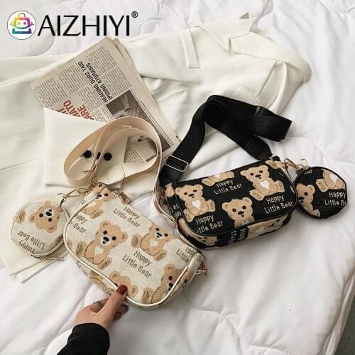 Fashion Women Houndstooth Bear Pattern Printing Shoulder Crossbody Bag Handbags Casual Ladies Round Small Purse