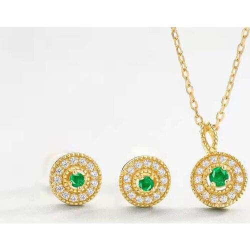 Fashion Exquisite Electroplated Gold With Red And Green Crystal Necklace Earrings Set Of Two Pieces