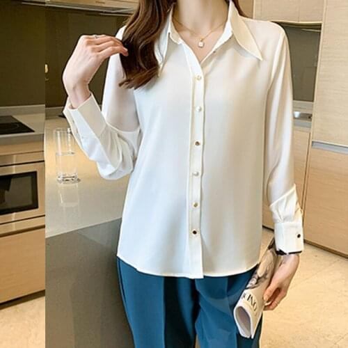 Vogue solid color office ladies white shirts Womens Blouses New Spring Autumn Long Sleeve Shirts Tops Blusas Mujer