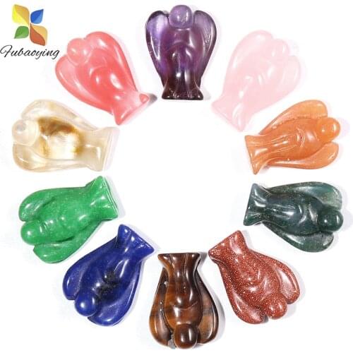 Trendy Natural Quartz Stone Angel Home Deco 15pcs 20mm Charm Women Carved Guardian Decor Bulk For Women Gift Free Shipping