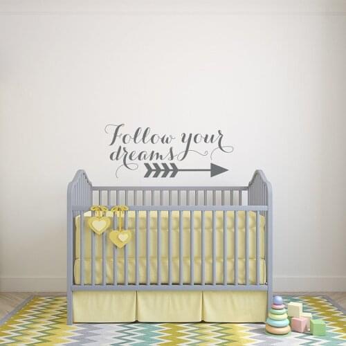 Follow Your Dreams Wall Sticker Vinyl Decal Arrow Follow Your Dreams Inspirational Quote Wall Decal Nursery Wall Decor C973
