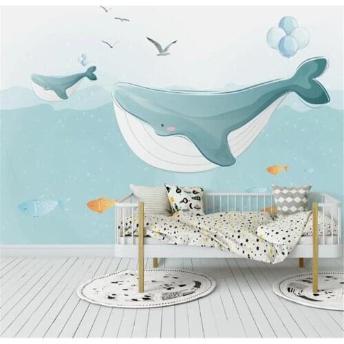 Milofi custom 3D printing wallpaper mural cute whale hand-painted Nordic fresh childrens room background wall blue