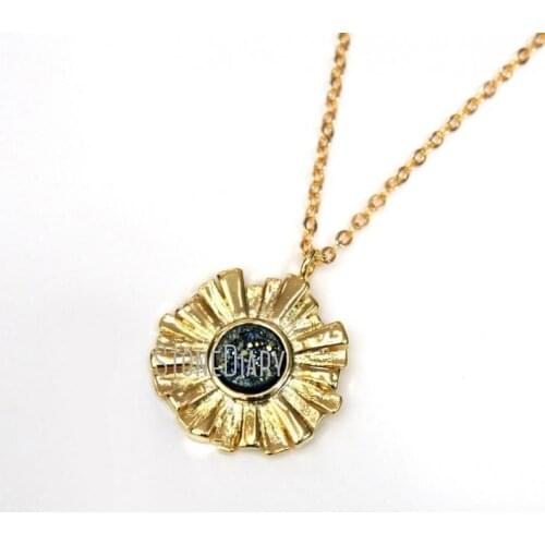 10Pcs Titanium Blue Green Circle Druzy Crystal Radial Gold Plating Hexagon Chains Necklaces Online 18inch-32inch NM12494