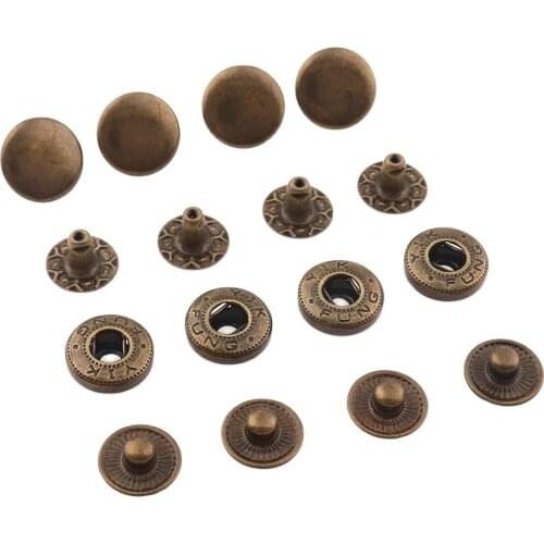 New 50sets Antique bronze 12mm Metal Press Studs Sewing Button Snap Fasteners Sewing Fasteners Leather Craft Clothes Bags