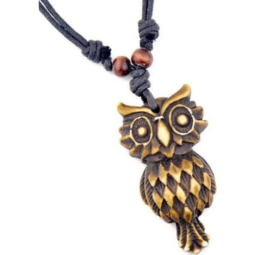 New Arrival Imitation YAK BONE Carved Tribal totem Owl Pendants Necklace Gifts MN445