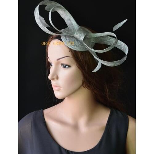 Wholesale NEW Silver gray sinamay fascinator with big sinamay bow&feathers for Tea Garden party Royal Races Kentucky derby
