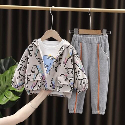 Autumn new 0-5-year-old boy cartoon dinosaur cute suit childrens cotton cardigan three piece baby leisure sports suit