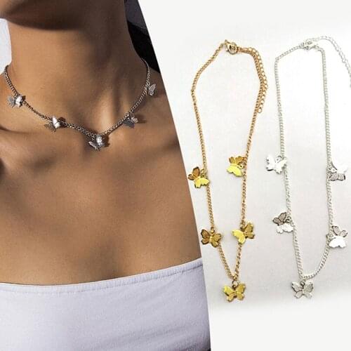 Butterfly Chokers Necklace Bohemian Gold Necklace Pendant Multi-layer Chain Choker Colorful Women Jewel for Girls
